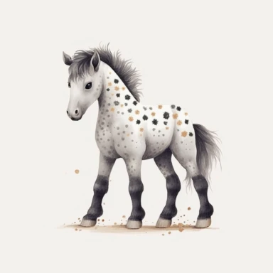 a baby horse clipart with illustration, full body shot ,8k, style of Bohemian, style of Anna Süßbauer and Jon Klassen,vector, Vector, white background,Solid Background, Sharpness and clarity, masterpiece, trending on Artstation and Dribbble.