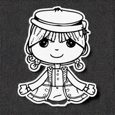 simple drawing, 1 , 1bit, 1 white steampunk little girl, 1 sticker art, 1 color by numbers, 1 coloring page for adults, 1 , printable outlined artwork, 1 coloring book page, 1, line art, 1 white backdrop, crisp lines, vector image, svg style, clipart style,