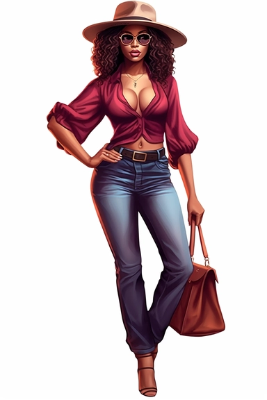 beautiful african american women full figured, clipart, fashion, full body, hat, purse, heels, pants, jacket, shirt, handbag, boss