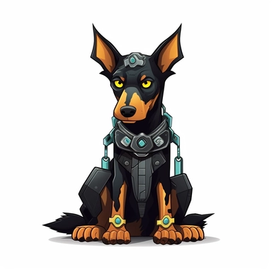 adorable simple cyberpunk doberman dog clipart, white background, adobe illustrator vector