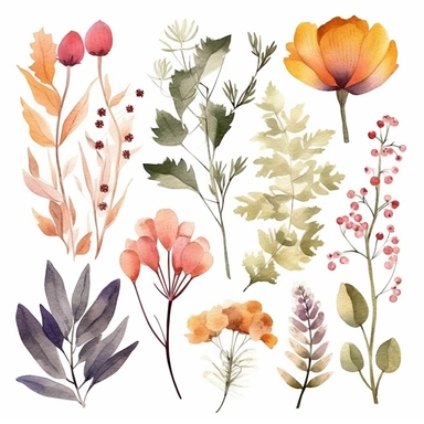 wild flowers - watercolor autumn clipart, single design