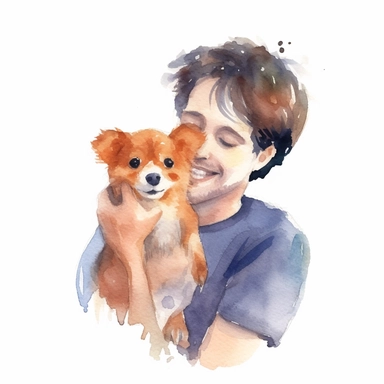 Adorable pet Platy having happy moment with it's human owner, water color style, clipart, white background