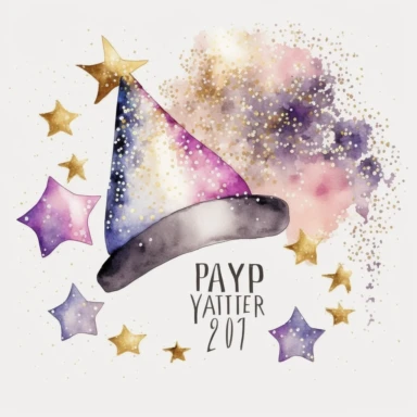 new years eve party, glitter, stars, watercolor, white background, clipart