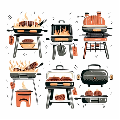 minimalist handrawn barbecue illustration clipart set on white background