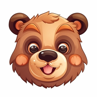 fantasy happy cute bear face, cartoon, clipart, mascot, isolated on white background