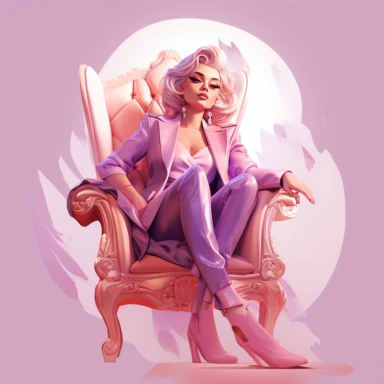 boss lady clipart fashion illustration sitting in a throne pastel pink purple orange gradient glam outfit