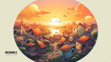 artwork for graphic logo design , majestic slum homes and flowers , sunset, summer, circle shape, movie camera, white background, dull color shades, highly detailed clean, vector image, photorealistic masterpiece, professional photography, realistic, flat white background, isometric, vector, clipart, illustration, realism,