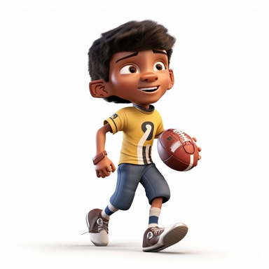 cute young boy playing american football, making a pass, passing, wearing a helmet, full body, smiling, american football, Sport graphics, action clipart, 16k, isolated on white background, 3d, rendered by pixar