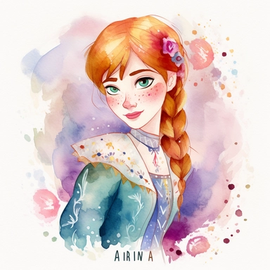 watercolor clipart, Anna from Frozen, high detail, single design, 8k