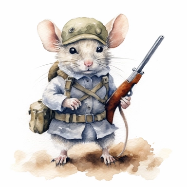 a soldier mouse dad, detailed, hd, watercolor, clipart, white background