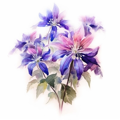 : [Digital] painting of purple borage flowers as a clipart with white background. A breathtaking painting that brings the beauty of purple borage flowers to life with bold brushstrokes and vibrant colors. The flowers burst forth from the canvas, each petal meticulously rendered to capture their delicate texture and exquisite hues. Against a clean white background, the flowers command attention, creating a sense of purity and tranquility. The composition follows the principles of balance and symm