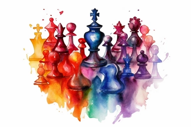Watercolor, Create a heart shape using intertwined chess pieces clipart, hd, on a white background, spaced out
