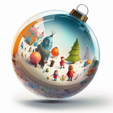 Children's picture book illustration style Christmas bauble, colourful illustration, high definition, 8k, very detailed, fine detail, sharp focus, illustration, white background, clipart