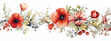 watercolor christmas flower border, clipart isolated on clear white background, bright colors, boho, lithograph, 32k uhd, textural