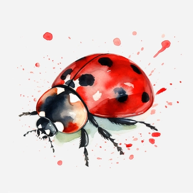 watercolor, spring Ladybugs png Full body realistic cartoon in 32K UHD cute. 15 cm thick outline. Black color. There was no shadow on the ground. 8k with realistic watercolors and detailed illustrations. PNG clipart, transparent white background
