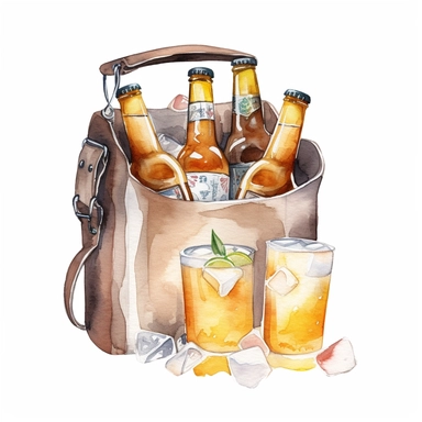 fridge bag with beers clipart illustration watercolor detailed white background 8k