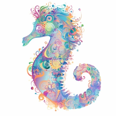 a seahorse in the style of lilly pulitzer isolated on a white background, vibrant colors, in the style of clipart