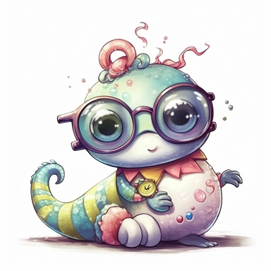 kawaii adorable fantasy worm wearing cute glasses, nursery art, clipart image, line art image, white background, inspired by yoshitaka amano art, very detailed, 8k