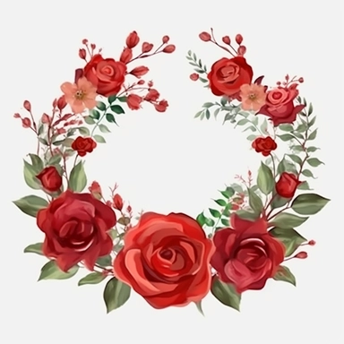 red rose Flower crown clipart, white background Flat design
