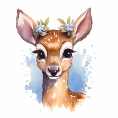 an adorable Deer in the style of watercolour clipart with detailed brush strokes