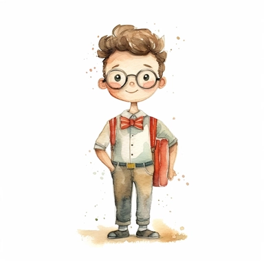 school teacher, watercolor, doodle, fable, child book, clip art, transparent background, 300 dpi, nursery illustration, minimalist, vector illustration, optimistic