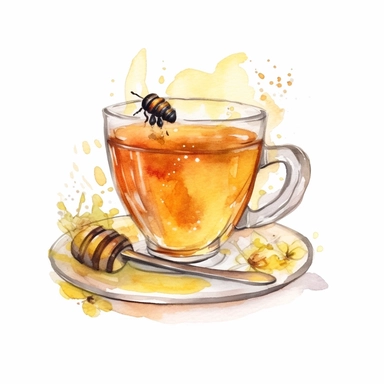 whimsical watercolour clip art honey tea in a glass cup and saucer