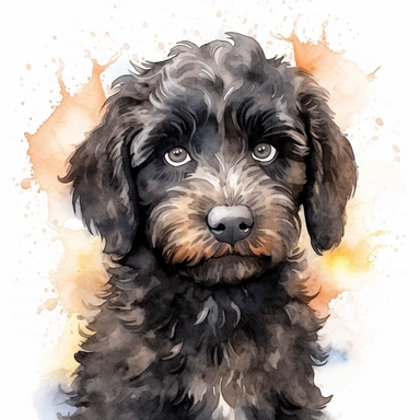black labradoodle, goldendoodle, black doodle, puppy, watercolor clipart and paint, HD, 4k