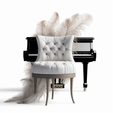 luxury piano seat, one music book feather digital clipart on white background
