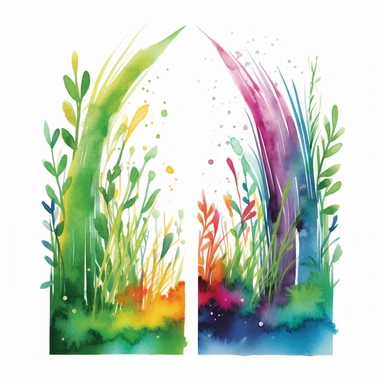 page dividers made of grass, set of two,.clipart, watercolour, white background, rainbow colours
