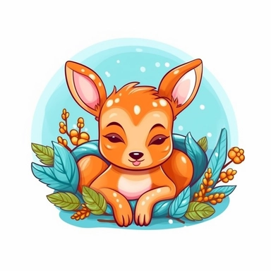 cartoon baby deer sleeping Clipart, bright color with smooth edges. vector illustration