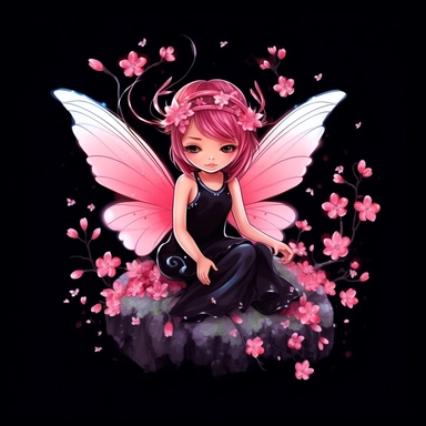 cute fairy with cherry blossoms clipart, Black Background
