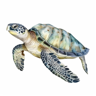 a sea Turtle clipart with watercolor illustration,full body shot,8k,etsy style, white background