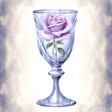 Design a dreamy watercolor clipart of an elegant Chalice cup intertwined with Violet Floral, with soft and graceful brushstrokes in a delicate color palette in shades of purple, blue, or white. Infuse the artistic style of Serenity Blooms Watercolors for