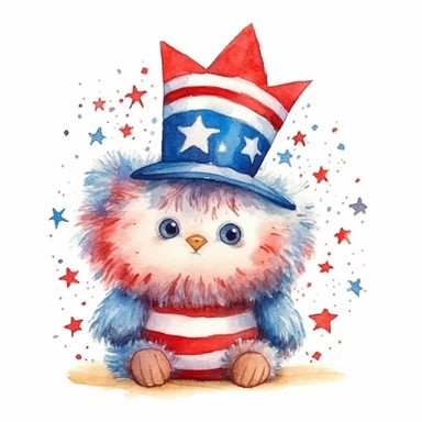 watercolor illustration, cute 1st of July clipart, high resolution, detailed doodle, white background, doodle clipart USA