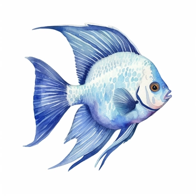 an elegant baby angelfish clipart with watercolor illustration,full body shot,8k,etsy style, white background