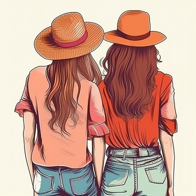 clipart of adult best friends, friends forever, back facing, fashionable, closeup
