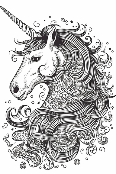 cute unicorn playing depicted in the style of clipart, white background, vector lines, in the style of a coloring book, thick, clear,lines, black and white,