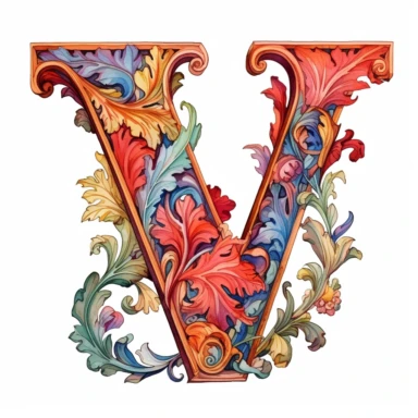 Art Nouveau, colorful, letter W, clipart, white background