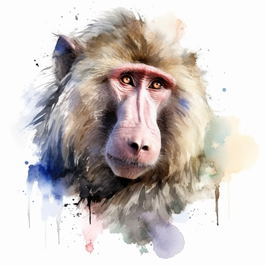 baboon, watercolor clipart, white background