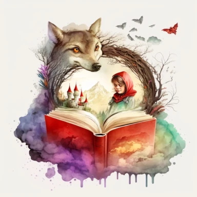Little Red Riding Hood, magic book, watercolor, clipart
