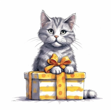 Axel scheffler illustration style cat christmas present, high definition, 16k, insanely detailed, fine detail, sharp focus, illustration, white background, isolated clipart vector