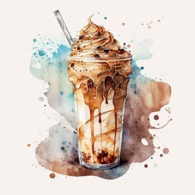 cartoon ,beverage,ice coffee, watercolor style,clipart,illustration, on white background