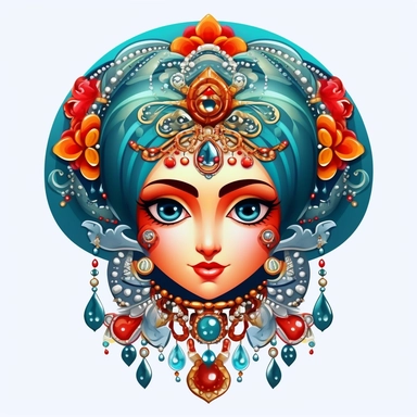 an evil woman in a russian traditional dress royaltyfree clipart, in the style of adorable toy sculptures, distinctive noses, colorful graffiti-like, babycore, elaborate, made of crystals, pattachitra