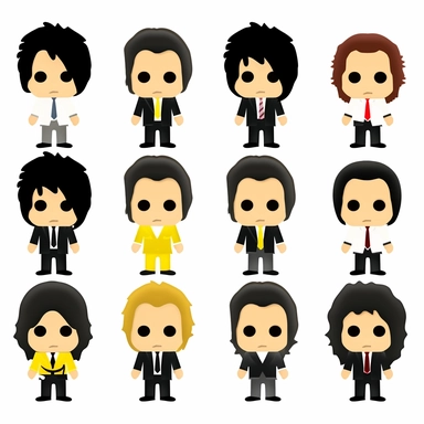 a set of clipart inspired by The Strokes at a Swiss boarding school as conceived by Wes Anderson and rich kids at an exclusive school and Funko Pop toys and 1980s action figures
