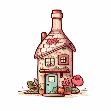 kawaii cottagecore wine bottle clip art, no house