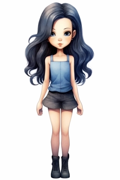 a picture of a girl in a little blue dress with blue shoes, in the style of skottie young, claudia tremblay, mono-ha, made of rubber, anto carte, clipart