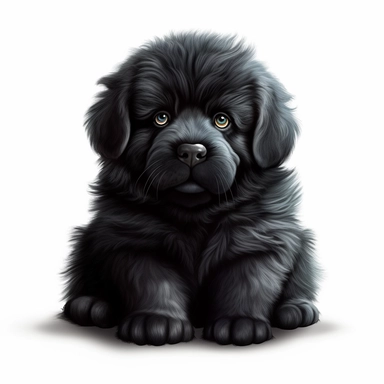 Dog Puppy breed Newfoundland big fluffy black 3D clipart