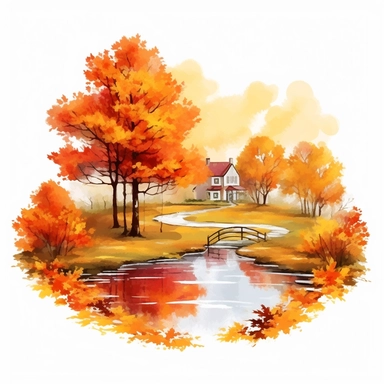 a single clipart image png graphic of a Realistic Painting Clipart Season Autumn Fall Landscape PNG Illustration