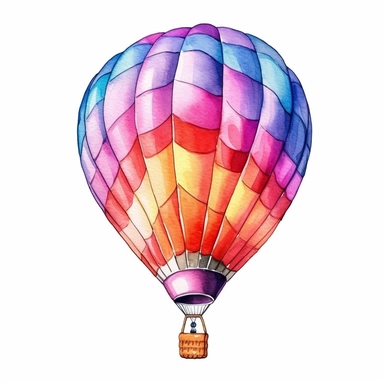 watercolor colorful clipart of a hot air balloon, hd, on white background