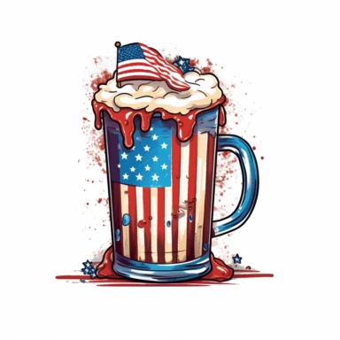 American patriotic 4th of July american flag beer mug, flag cake clipart in white background